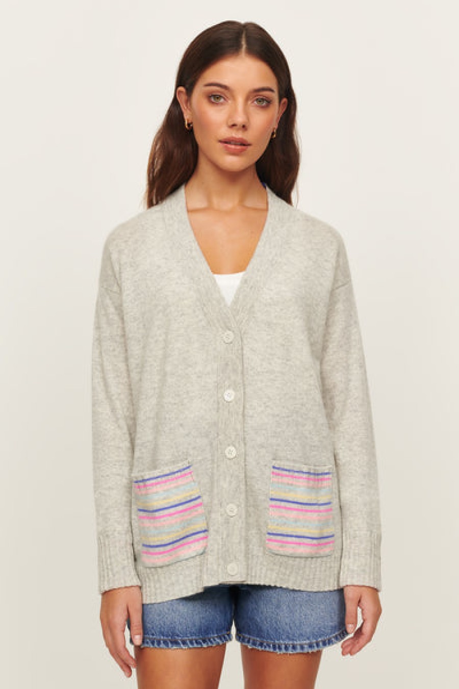 New &Isla Arya Slouchy Pocket Stripe V-Cardigan